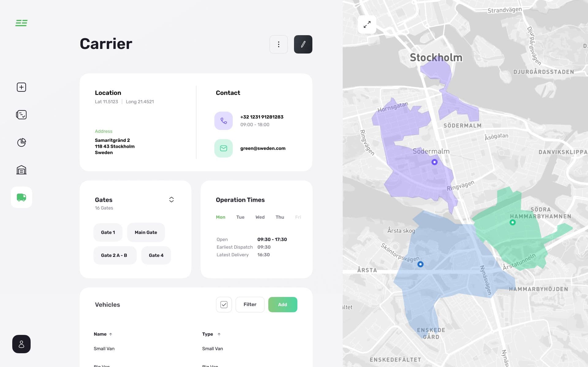 a screenshot of a carrier app showing a map of stockholm .